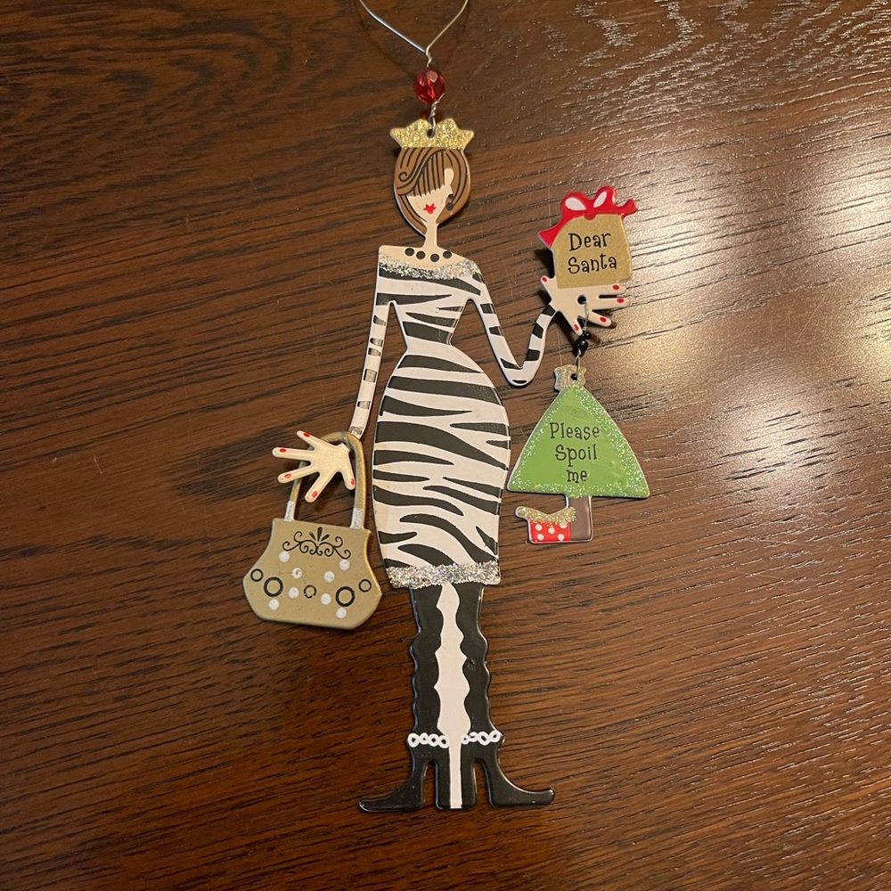 Zebra Print Santa Spoil Me Holiday Ornament